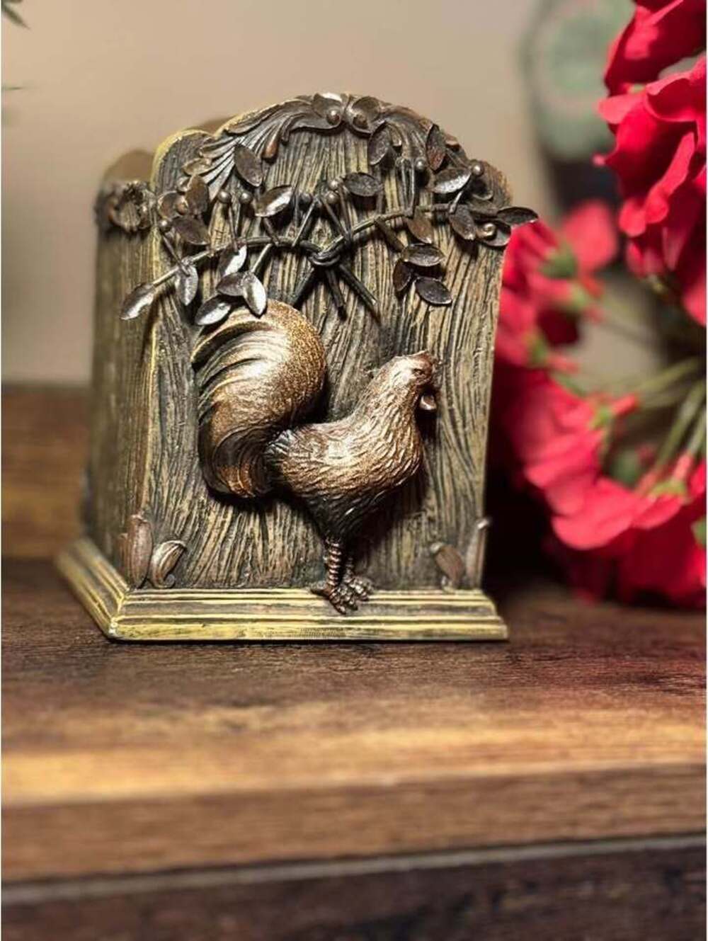 Vintage Rustic Rooster Organizer | Farmhouse Pen‎ Holder / Utensil Caddy